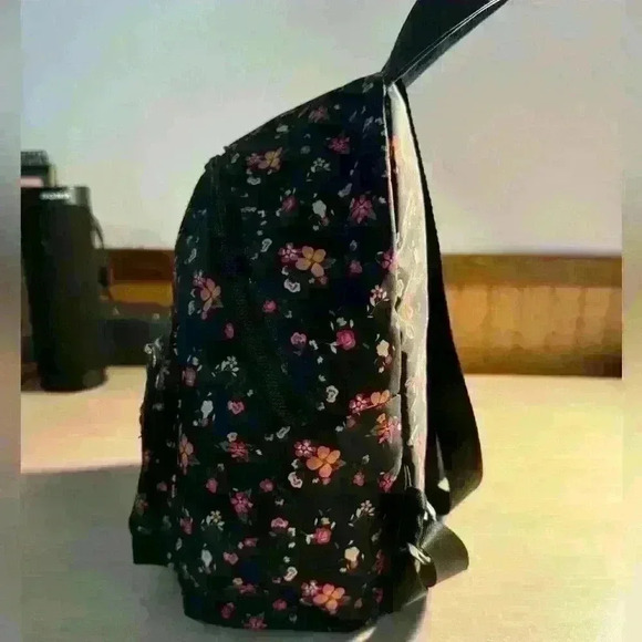 Black and Floral Print Mini Backpack - Picture 3 of 7